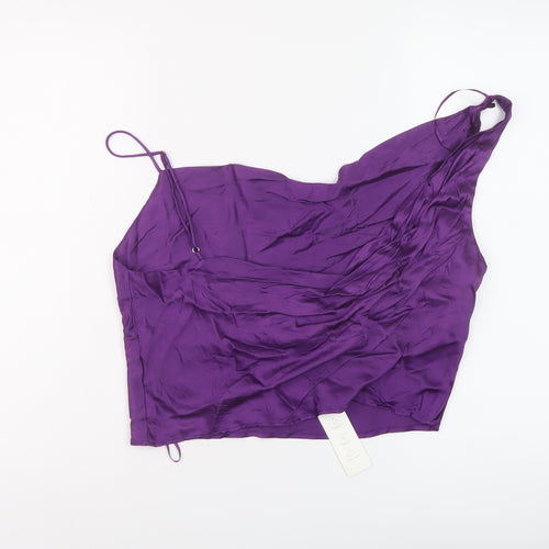 Zara Womens Purple Viscose Cropped T-Shirt Size L One Shoulder
