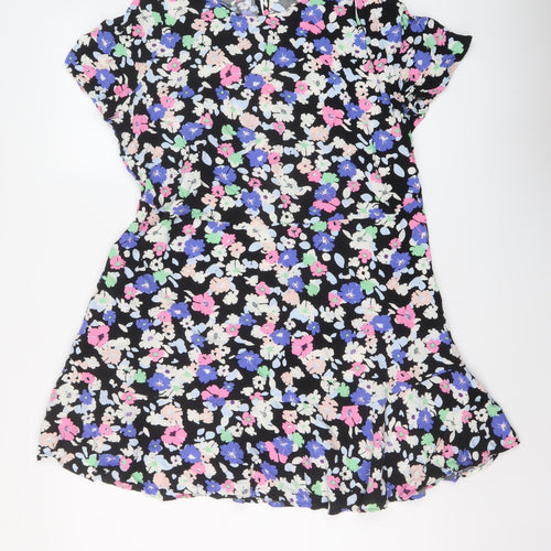 Marks and Spencer Womens Multicoloured Floral Viscose A-Line Size 14 Round Neck Button