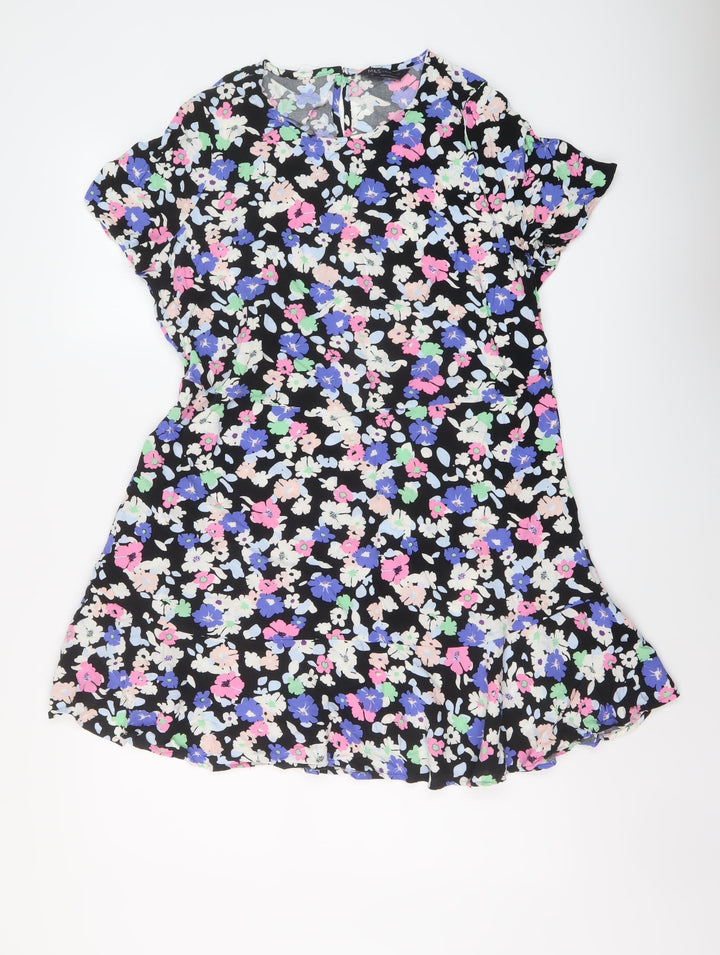Marks and Spencer Womens Multicoloured Floral Viscose A-Line Size 14 Round Neck Button