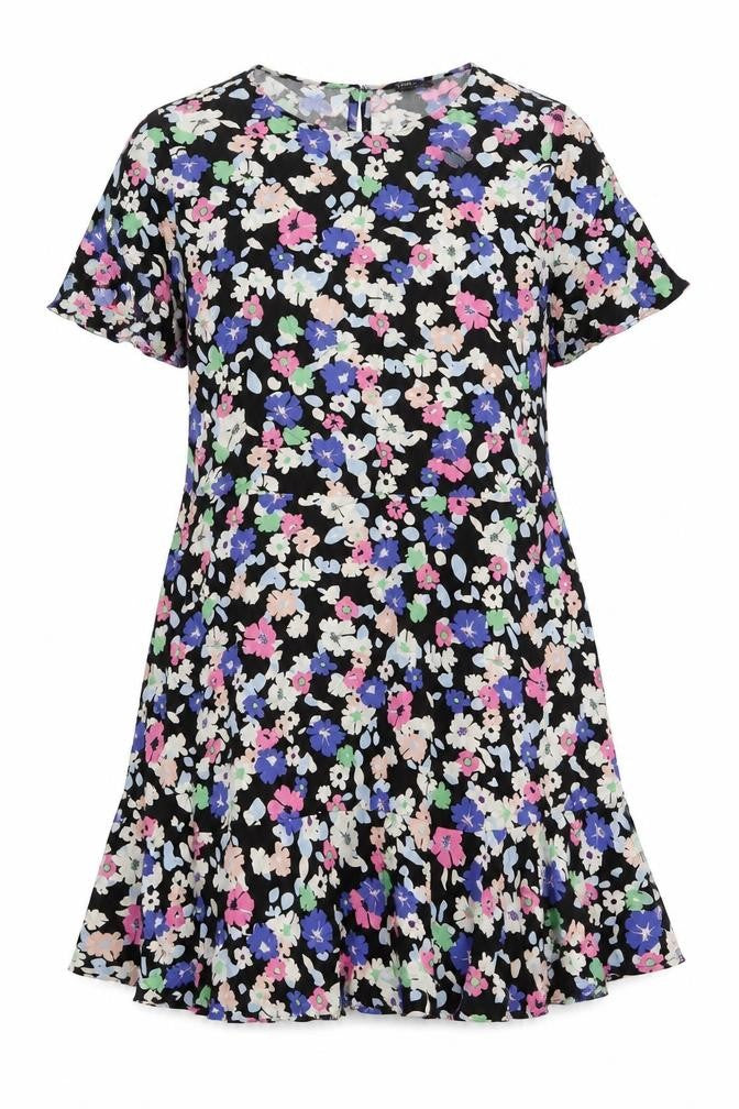Marks and Spencer Womens Multicoloured Floral Viscose A-Line Size 14 Round Neck Button