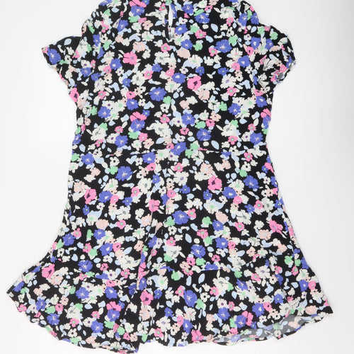 Marks and Spencer Womens Multicoloured Floral Viscose A-Line Size 14 Round Neck Button