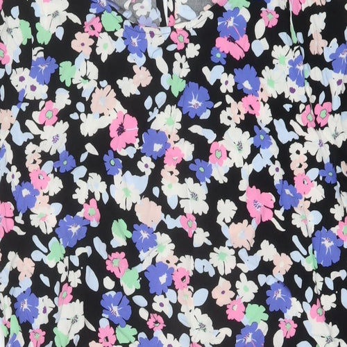 Marks and Spencer Womens Multicoloured Floral Viscose A-Line Size 14 Round Neck Button
