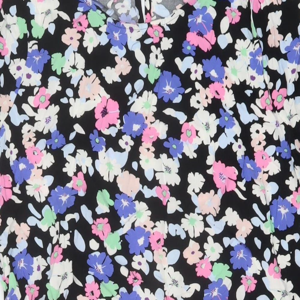 Marks and Spencer Womens Multicoloured Floral Viscose A-Line Size 14 Round Neck Button