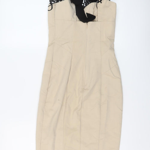 Lipsy Womens Beige Polyester Bodycon Size 6 Mock Neck Zip - Kardashian Collection
