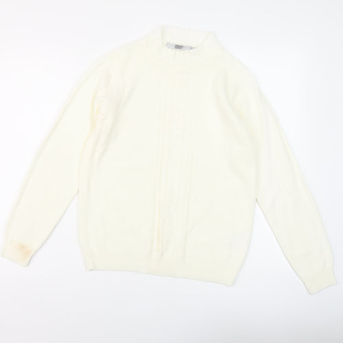 EWM Womens Ivory Mock Neck Acrylic Pullover Jumper Size S