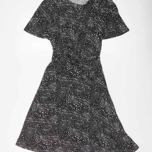 Marks and Spencer Womens Black Geometric Viscose A-Line Size 8 Round Neck Pullover