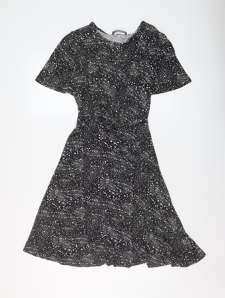 Marks and Spencer Womens Black Geometric Viscose A-Line Size 8 Round Neck Pullover