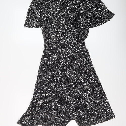 Marks and Spencer Womens Black Geometric Viscose A-Line Size 8 Round Neck Pullover