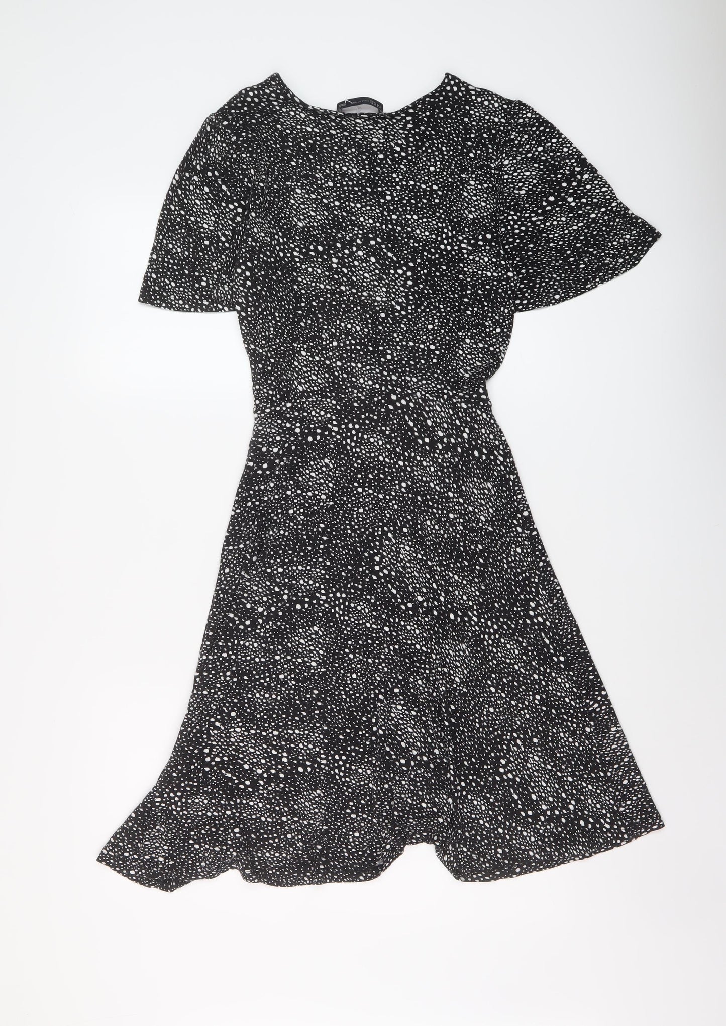 Marks and Spencer Womens Black Geometric Viscose A-Line Size 8 Round Neck Pullover