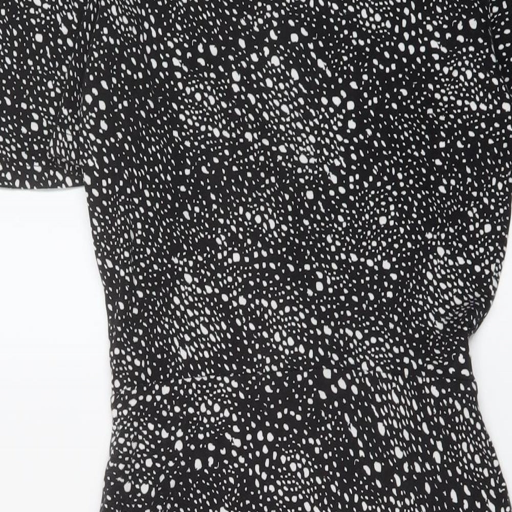 Marks and Spencer Womens Black Geometric Viscose A-Line Size 8 Round Neck Pullover