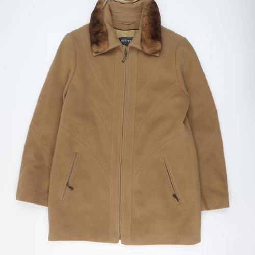 Style Womens Beige Overcoat Coat Size 10 Zip