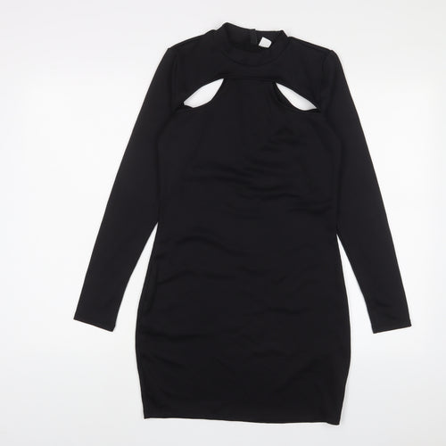 H&M Womens Black Polyester Bodycon Size M Round Neck Pullover