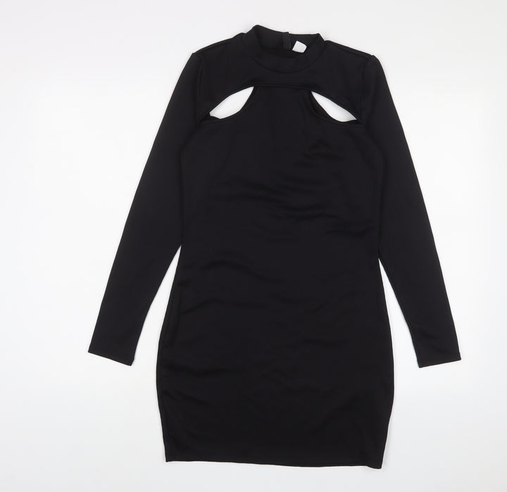 H&M Womens Black Polyester Bodycon Size M Round Neck Pullover