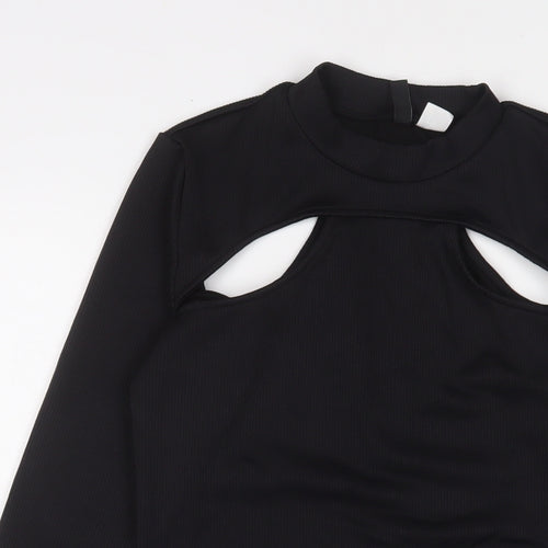 H&M Womens Black Polyester Bodycon Size M Round Neck Pullover