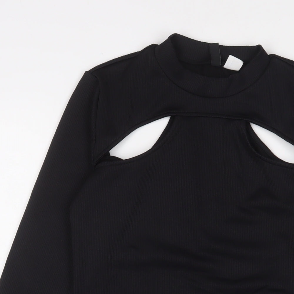 H&M Womens Black Polyester Bodycon Size M Round Neck Pullover