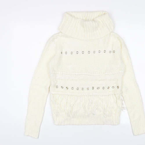 Urban Bliss Womens White Roll Neck Acrylic Pullover Jumper Size 8 - Tassled