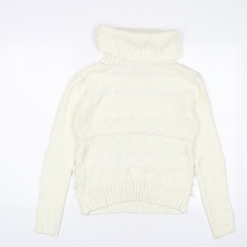 Urban Bliss Womens White Roll Neck Acrylic Pullover Jumper Size 8 - Tassled