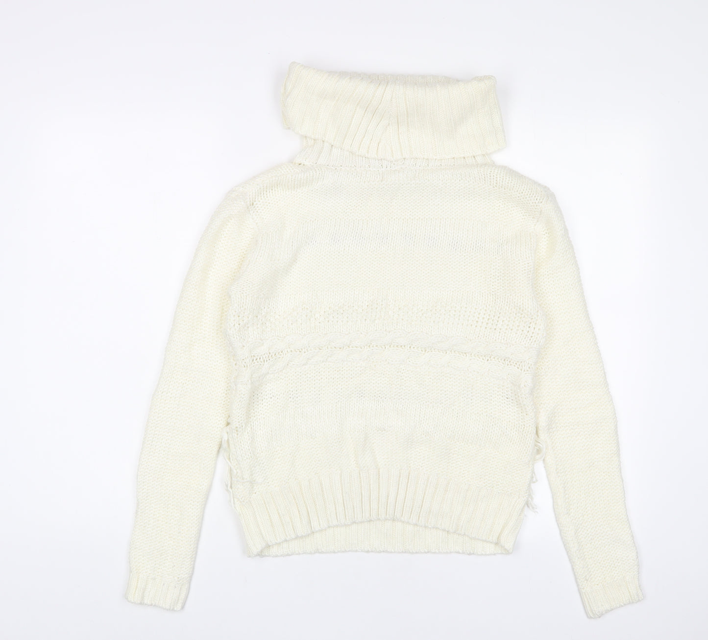 Urban Bliss Womens White Roll Neck Acrylic Pullover Jumper Size 8 - Tassled