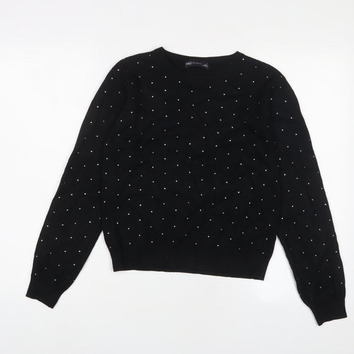 Marks and Spencer Womens Black Crew Neck Viscose Pullover Jumper Size S - Studded