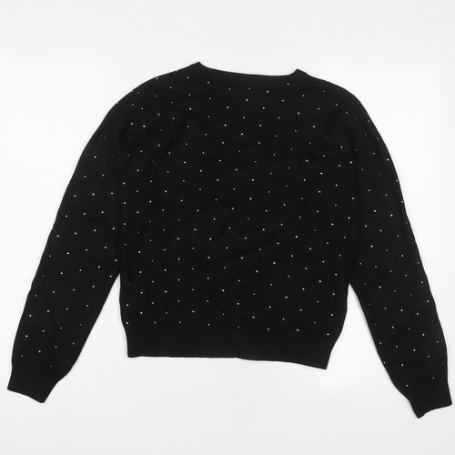 Marks and Spencer Womens Black Crew Neck Viscose Pullover Jumper Size S - Studded
