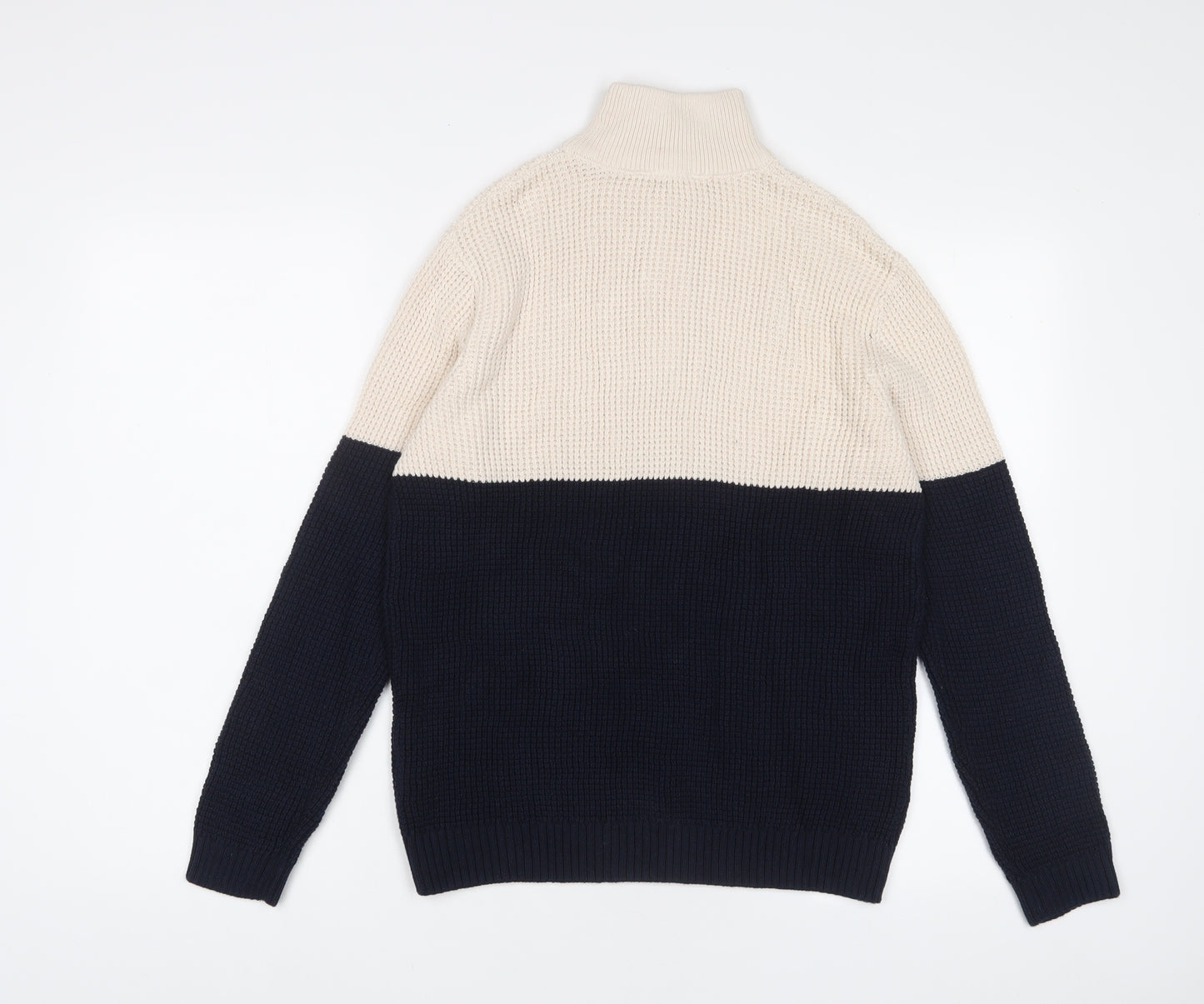 Marks and Spencer Boys Blue High Neck Cotton Pullover Jumper Size 11-12 Years Zip