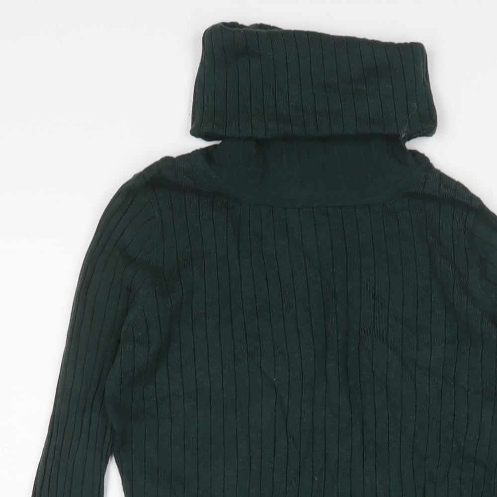 River Island Womens Green Roll Neck Cotton Pullover Jumper Size 10