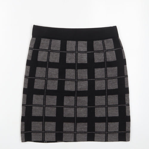 Kenar Womens Grey Plaid Acrylic A-Line Skirt Size M
