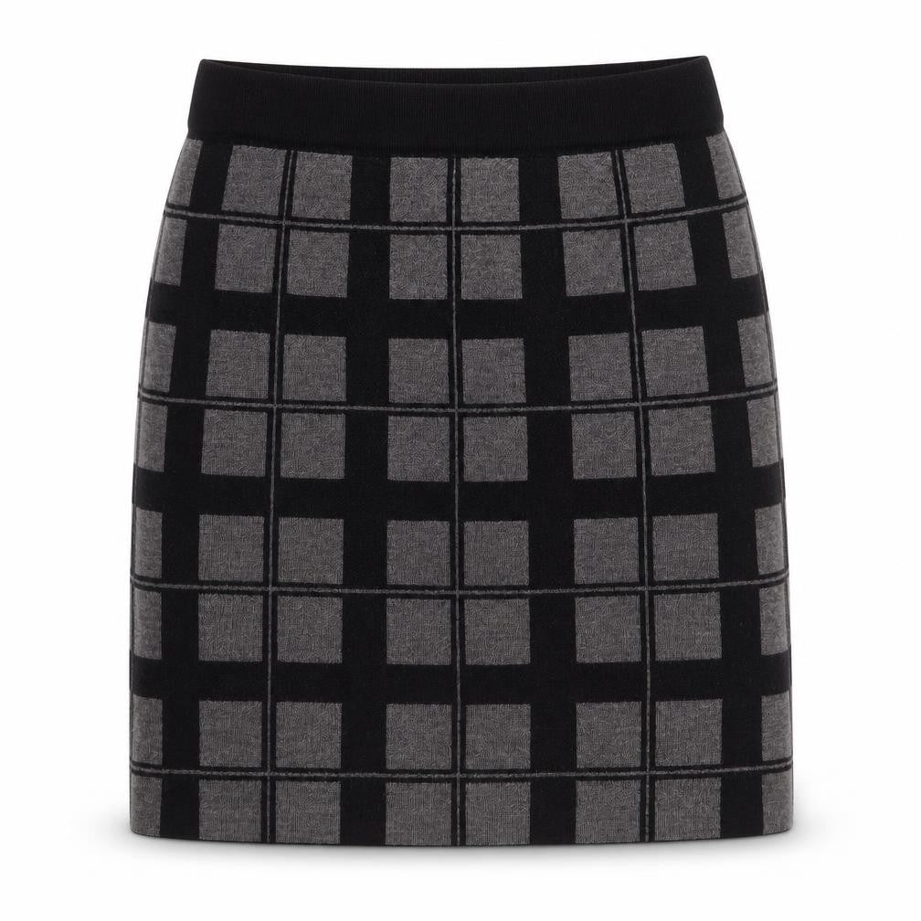 Kenar Womens Grey Plaid Acrylic A-Line Skirt Size M