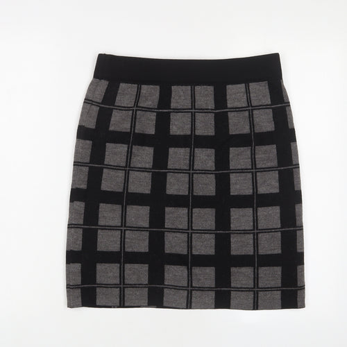 Kenar Womens Grey Plaid Acrylic A-Line Skirt Size M