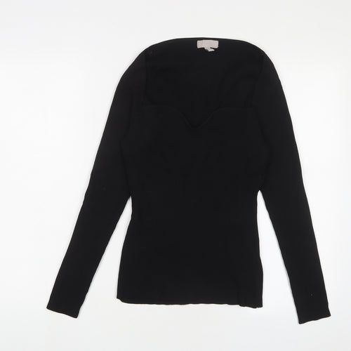 H&M Womens Black Square Neck Polyester Pullover Jumper Size M - Stretch