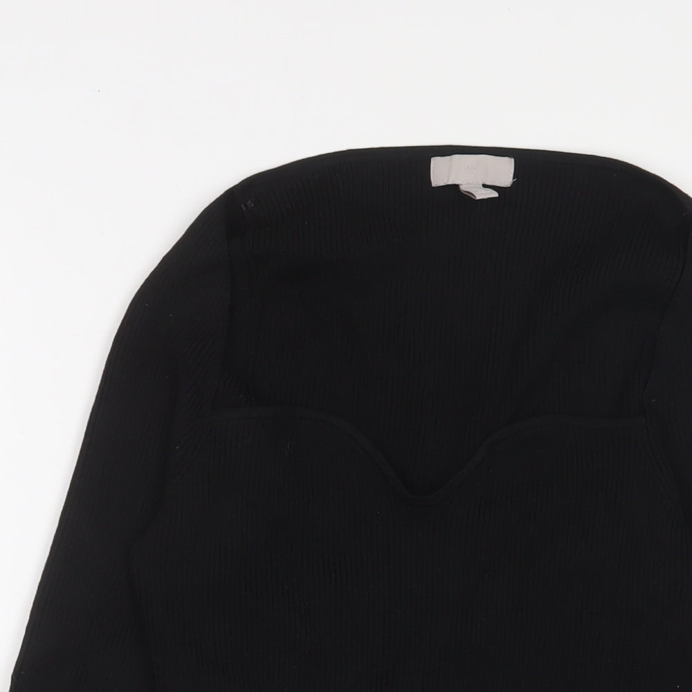 H&M Womens Black Square Neck Polyester Pullover Jumper Size M - Stretch