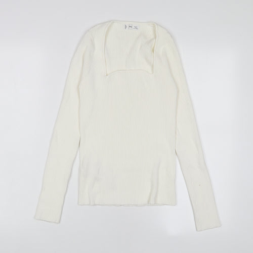 Mango Womens Ivory Square Neck Viscose Pullover Jumper Size L - Stretch'
