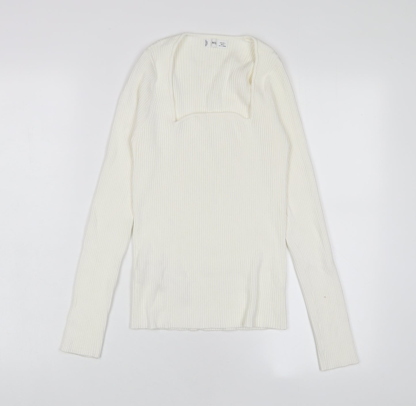 Mango Womens Ivory Square Neck Viscose Pullover Jumper Size L - Stretch'