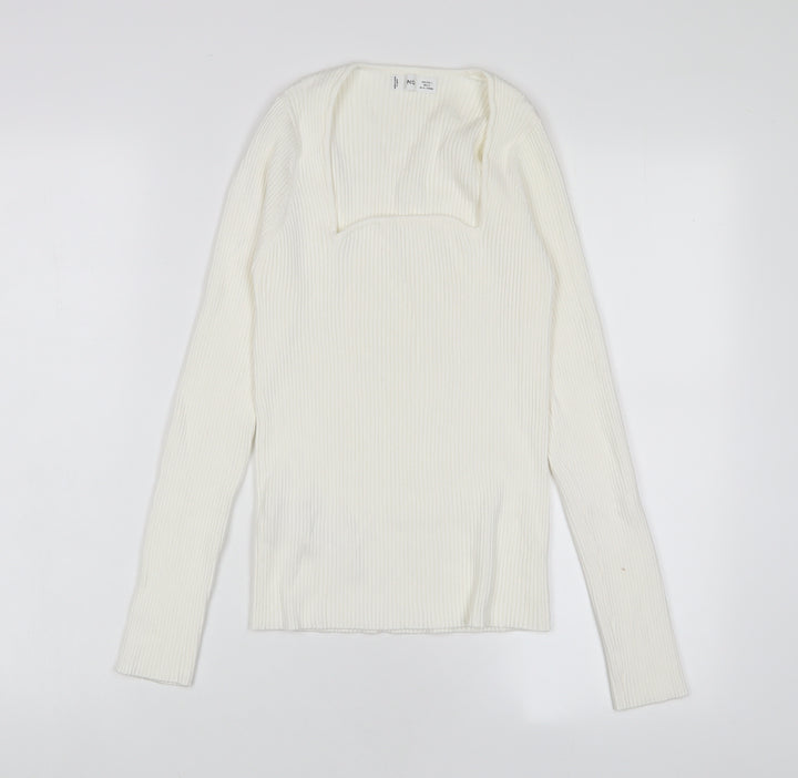 Mango Womens Ivory Square Neck Viscose Pullover Jumper Size L - Stretch'