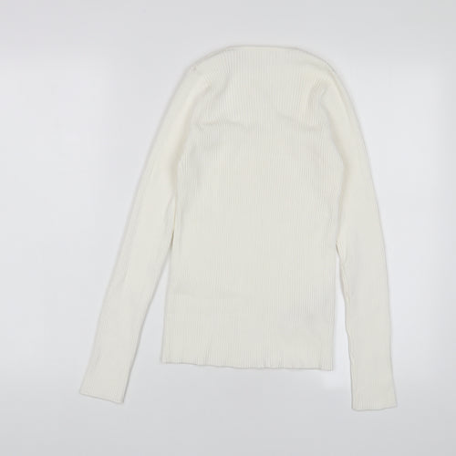 Mango Womens Ivory Square Neck Viscose Pullover Jumper Size L - Stretch'