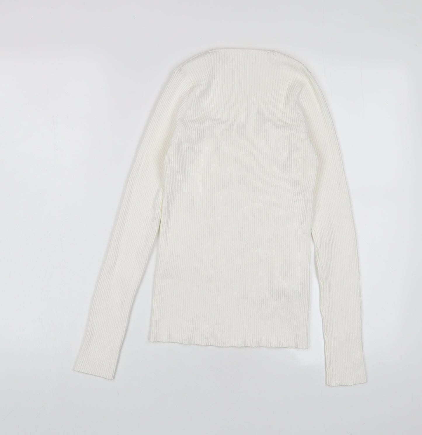 Mango Womens Ivory Square Neck Viscose Pullover Jumper Size L - Stretch'