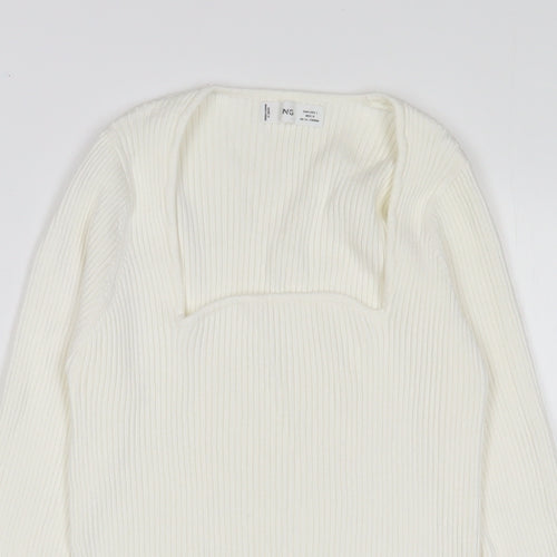 Mango Womens Ivory Square Neck Viscose Pullover Jumper Size L - Stretch'