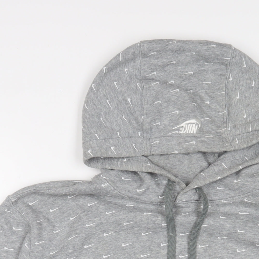 Nike Mens Grey Geometric Cotton Pullover Hoodie Size S - Logo