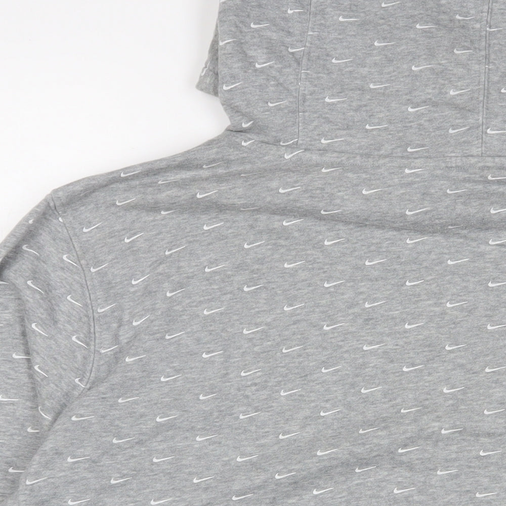 Nike Mens Grey Geometric Cotton Pullover Hoodie Size S - Logo