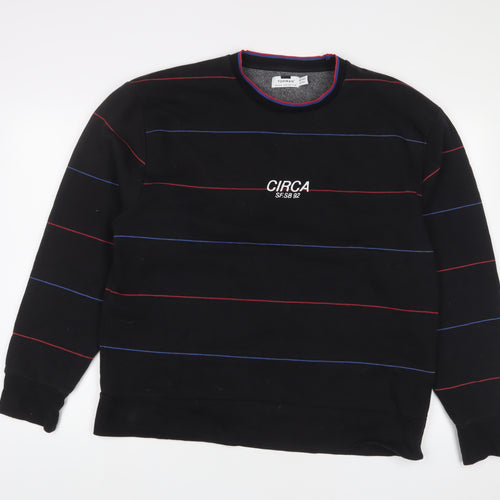 Topman Mens Black Striped Cotton Pullover Sweatshirt Size XL - Embroidered