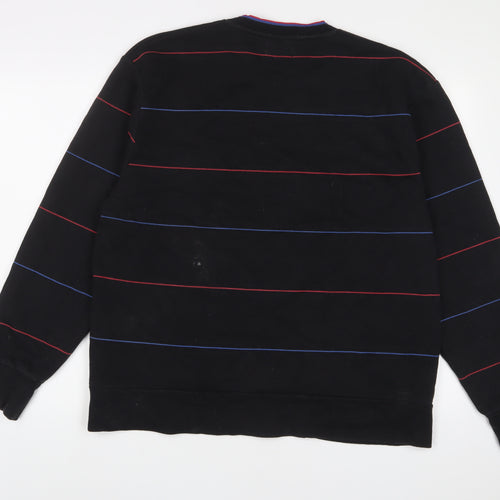 Topman Mens Black Striped Cotton Pullover Sweatshirt Size XL - Embroidered