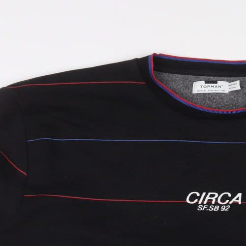 Topman Mens Black Striped Cotton Pullover Sweatshirt Size XL - Embroidered