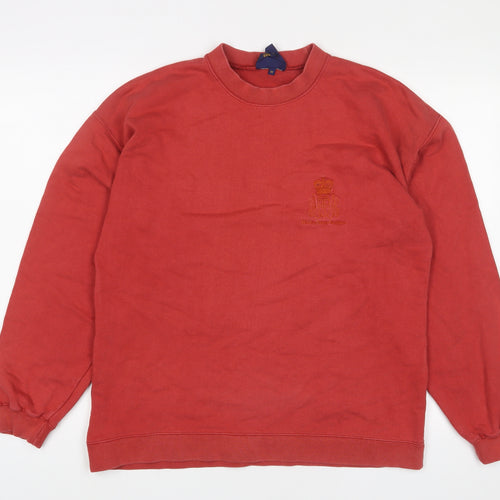 Henley Mens Red Cotton Pullover Sweatshirt Size M - Logo, Embroidered
