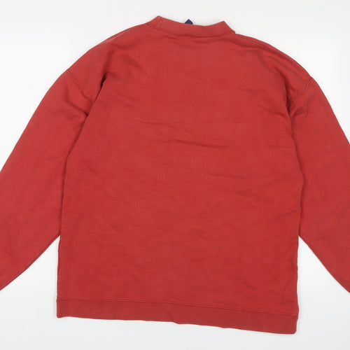 Henley Mens Red Cotton Pullover Sweatshirt Size M - Logo, Embroidered
