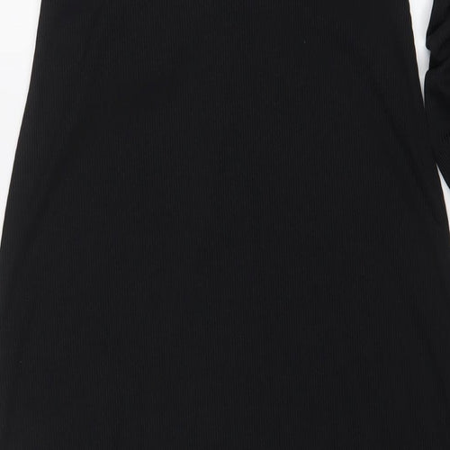 Topshop Womens Black Polyester A-Line Size 10 Square Neck Pullover - Ruched sleeves