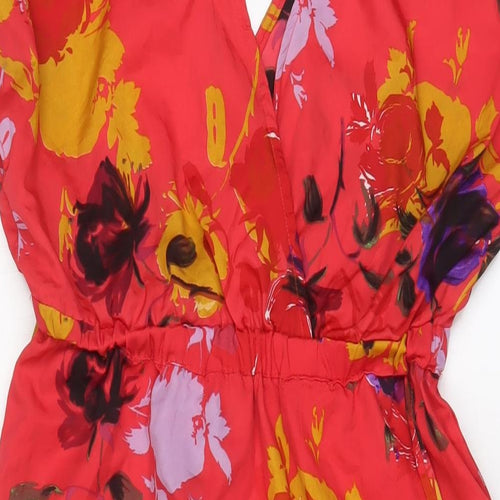 Angie Womens Red Geometric Polyester A-Line Size M V-Neck Pullover