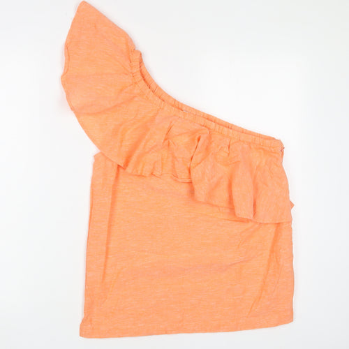Oasis Womens Orange Linen Basic T-Shirt Size 12 One Shoulder