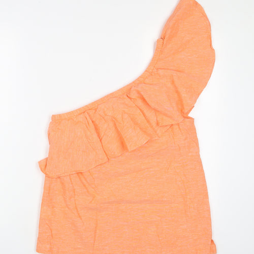 Oasis Womens Orange Linen Basic T-Shirt Size 12 One Shoulder