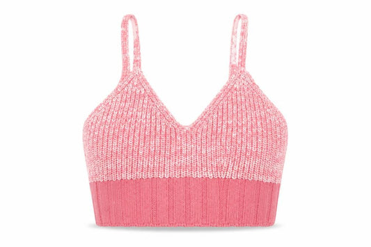 Front view of ASOS women’s pink geometric acrylic cropped tank, size UK 10, v-neck