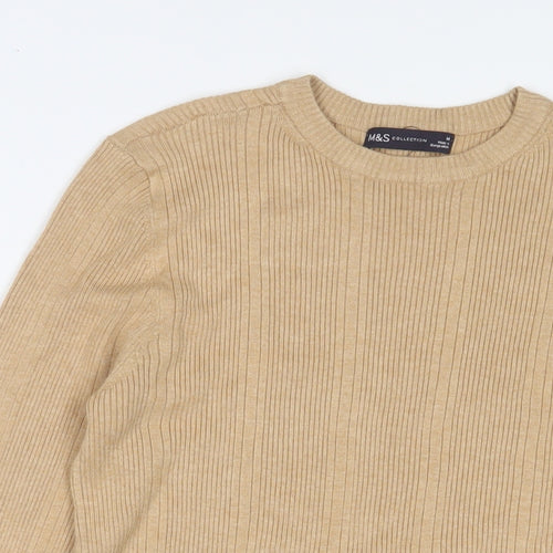 Marks and Spencer Womens Beige Crew Neck Viscose Pullover Jumper Size 14 - Stretch